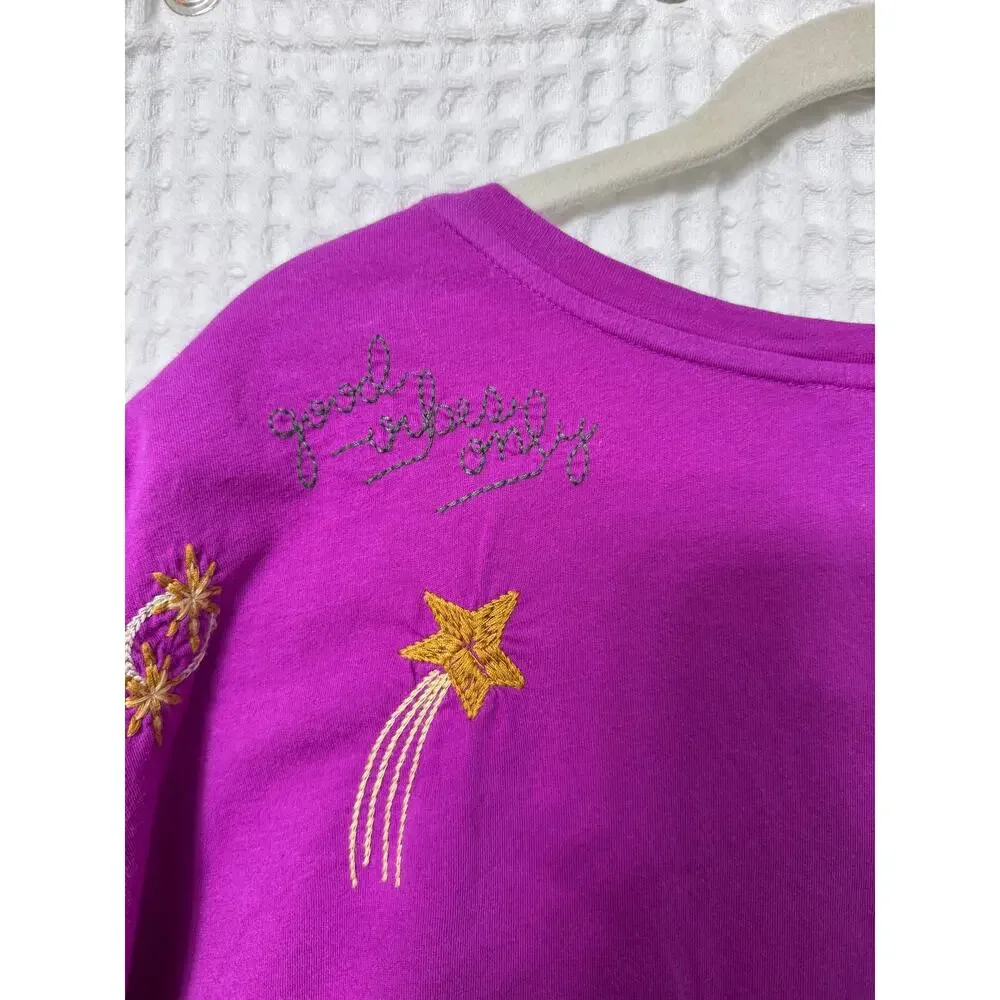 Johnny Was Kai Pink Purple Embroidered Short Sleeve Relaxed Tee Top Sz XL - Picture 9 of 9